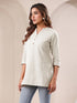 Janasya Women's Off White Cotton Solid A-line Top